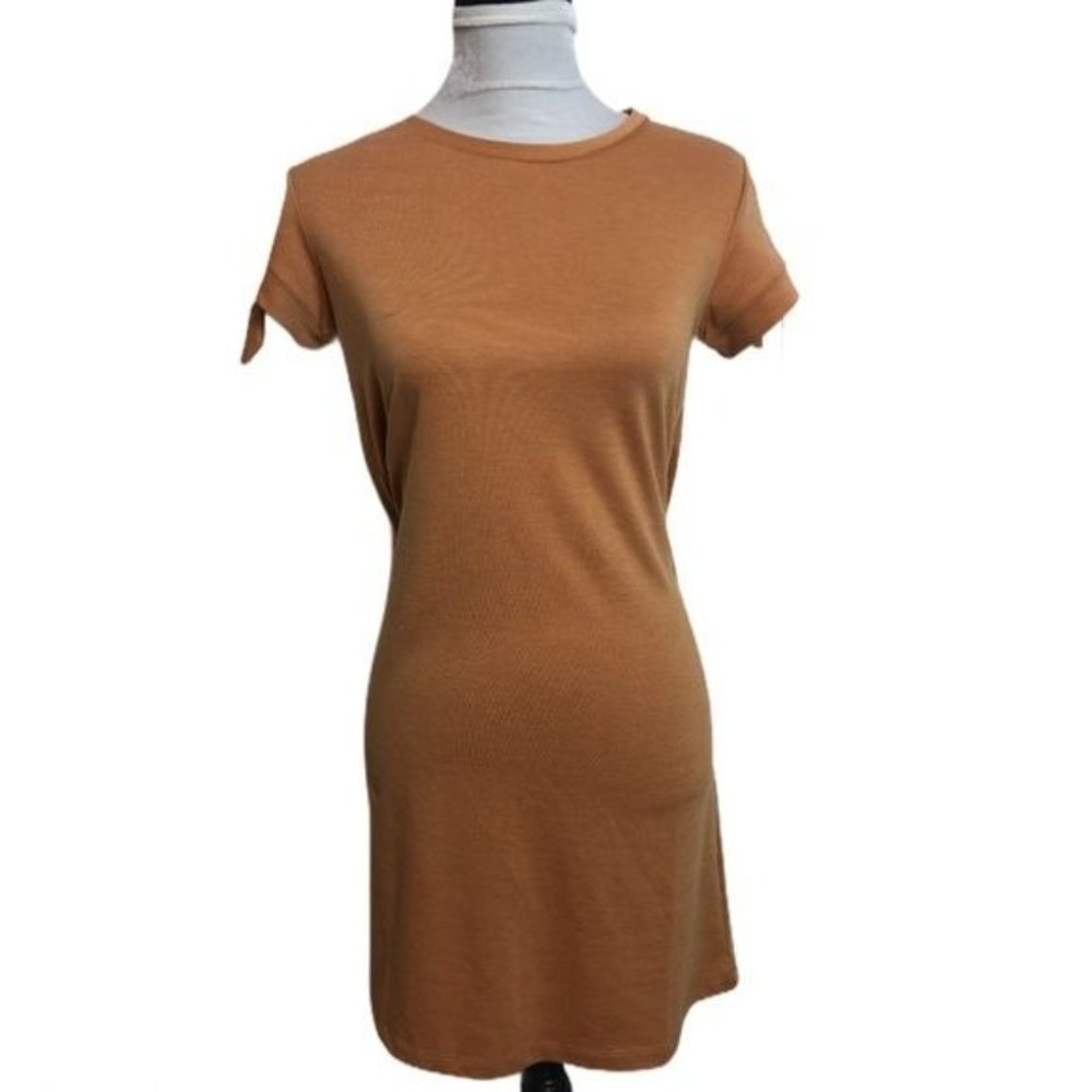 Lauren Conrad Womens Mini Shirt Dress Orange Topaz Small Petite Gold Swing Style